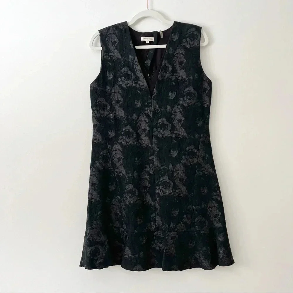 Rebecca Taylor Black Floral Jacquard Dress Size 6 Black Tie Chic Party - Picture 2 of 7